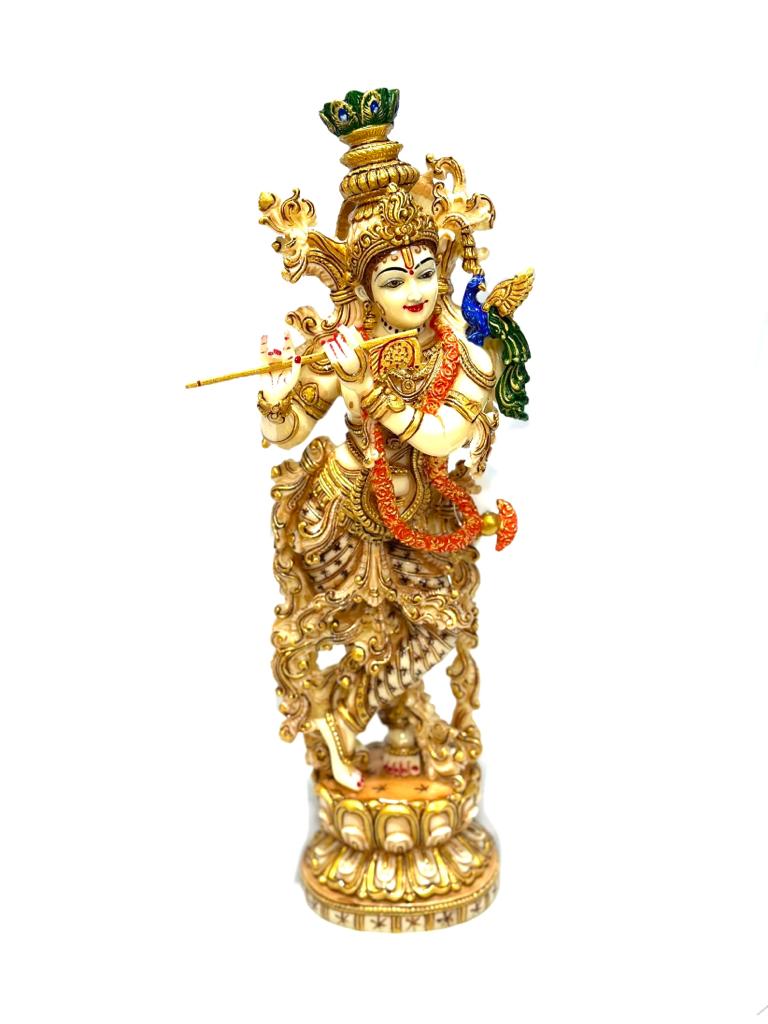 Krishna Resin Art Hand Painted Sculpture In Beautiful Ivory Finish By Tamrapatra