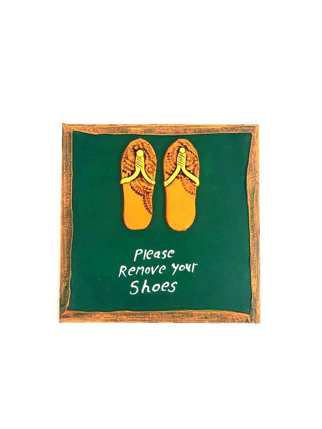 Please Remove Your Shoes Designer Terracotta MDF Hangings Tamrapatra
