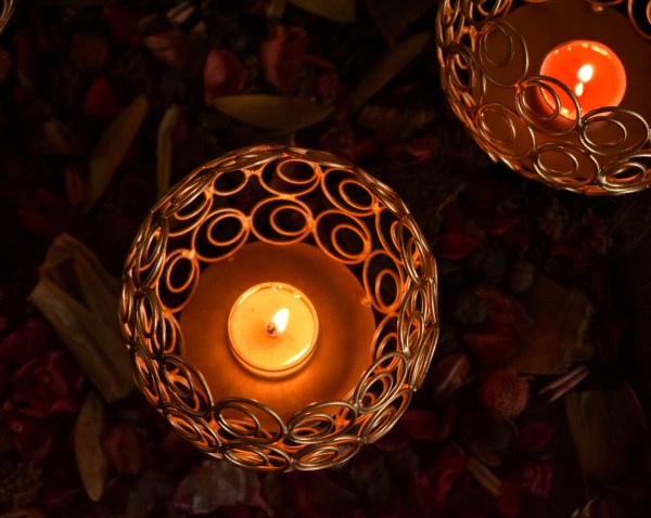 Classic Gold Votive Tea Light Holders With Color Glass Handcrafted By Tamrapatra - Tamrapatra