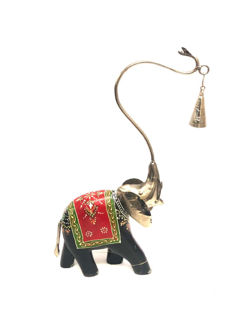 Elephant Ringing Metal Bell Wooden Hand Painted Body From Tamrapatra