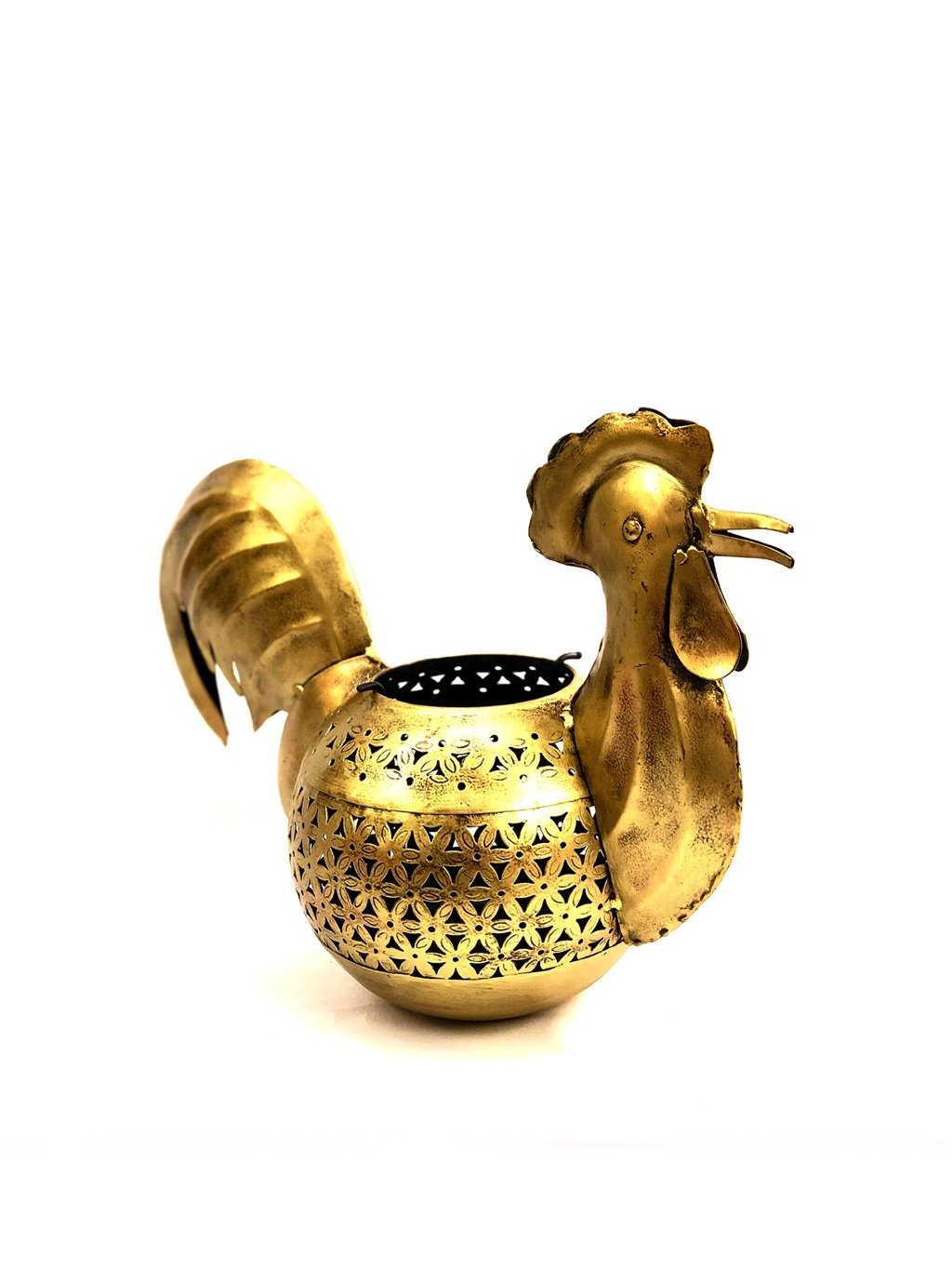 Rooster-Cock Hen Metal Carved Animal Style Candle Holder Tamrapatra