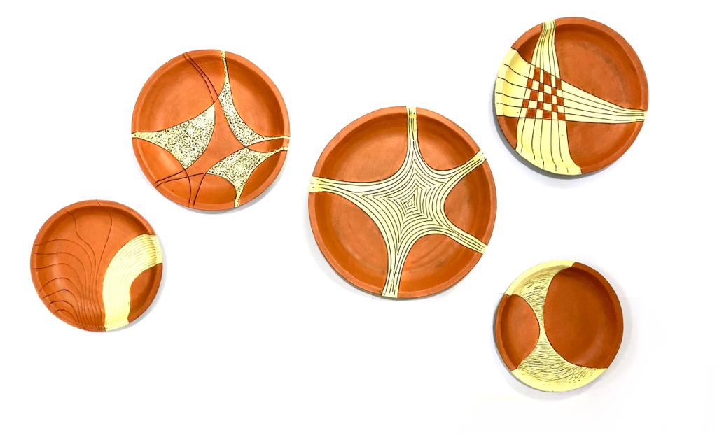 Saddle Brown Designer Round Plates Hanging Terracotta In Set Of 5 By Tamrapatra