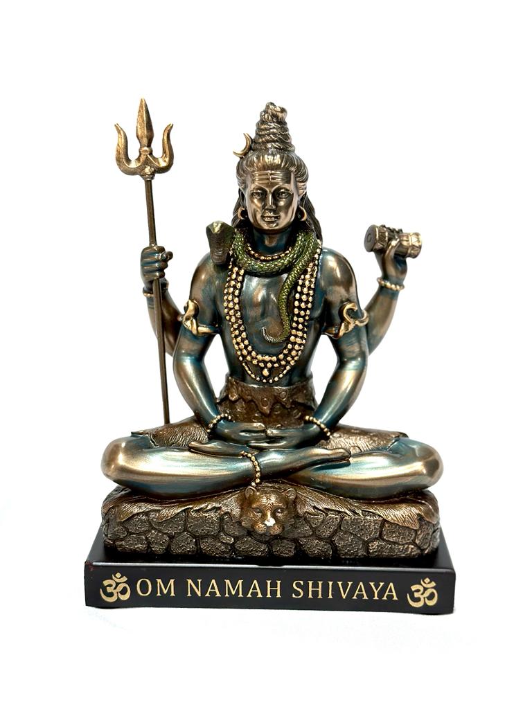 Lord Shiv Shankar With Trishul & Damroo In Cold Caste Bronze Idols From Tamrapatra