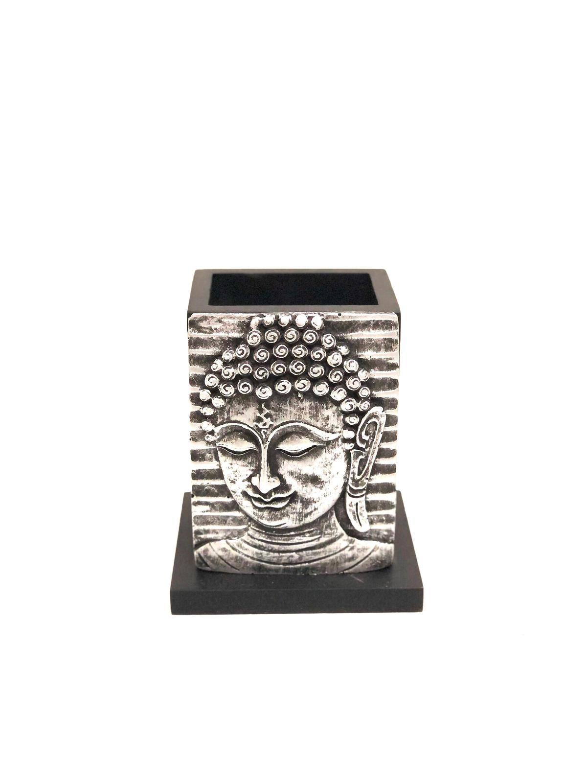 Buddha Face Pen Stand Resin Wooden Combo Stationary Desk By Tamrapatra