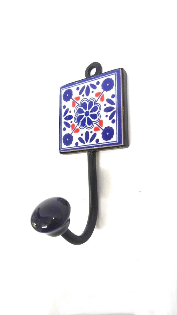 Blue Excellent Blue Pottery Tiles Single Hook Metal Multipurpose From Tamrapatra