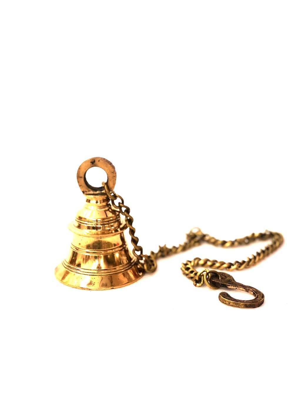 Hanging Brass Bells With Chain Exquisite Handcrafted Indian Art From Tamrapatra
