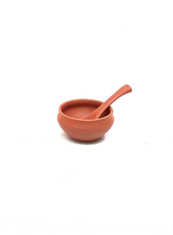 Soup Bowl With Spoon For Serving Beverages In Earthen Crafted By Tamrapatra