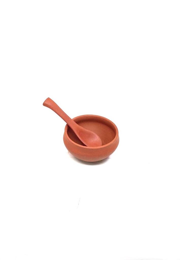 Soup Bowl With Spoon For Serving Beverages In Earthen Crafted By Tamrapatra