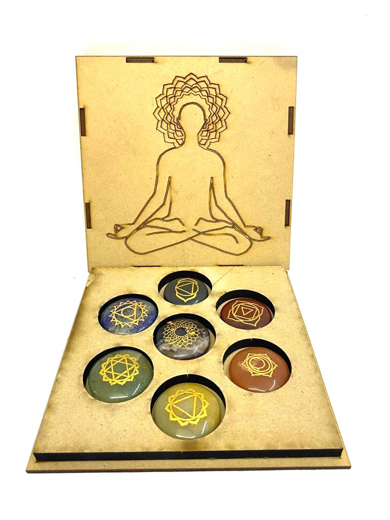 Spiritual 7 Chakra Healing Stones Enclosed In Wooden Box Vastu By Tamrapatra