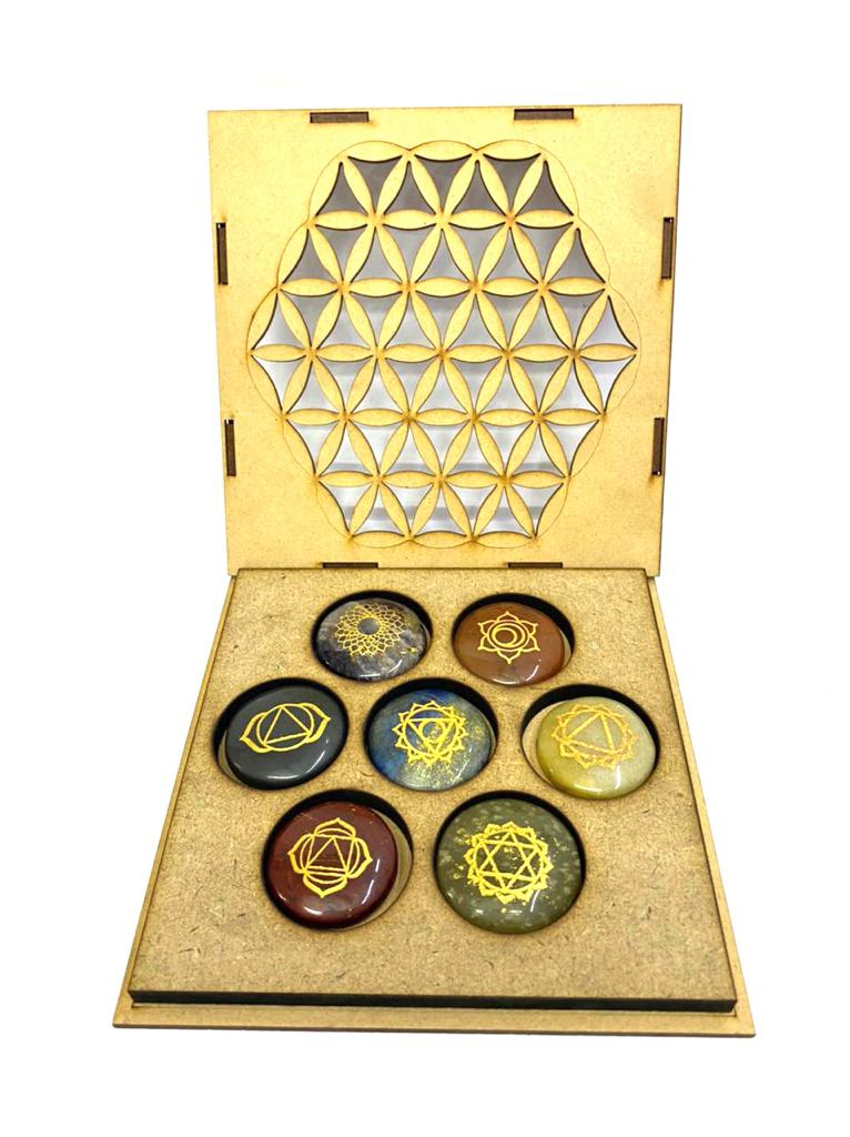 Spiritual 7 Chakra Healing Stones Enclosed In Wooden Box Vastu By Tamrapatra