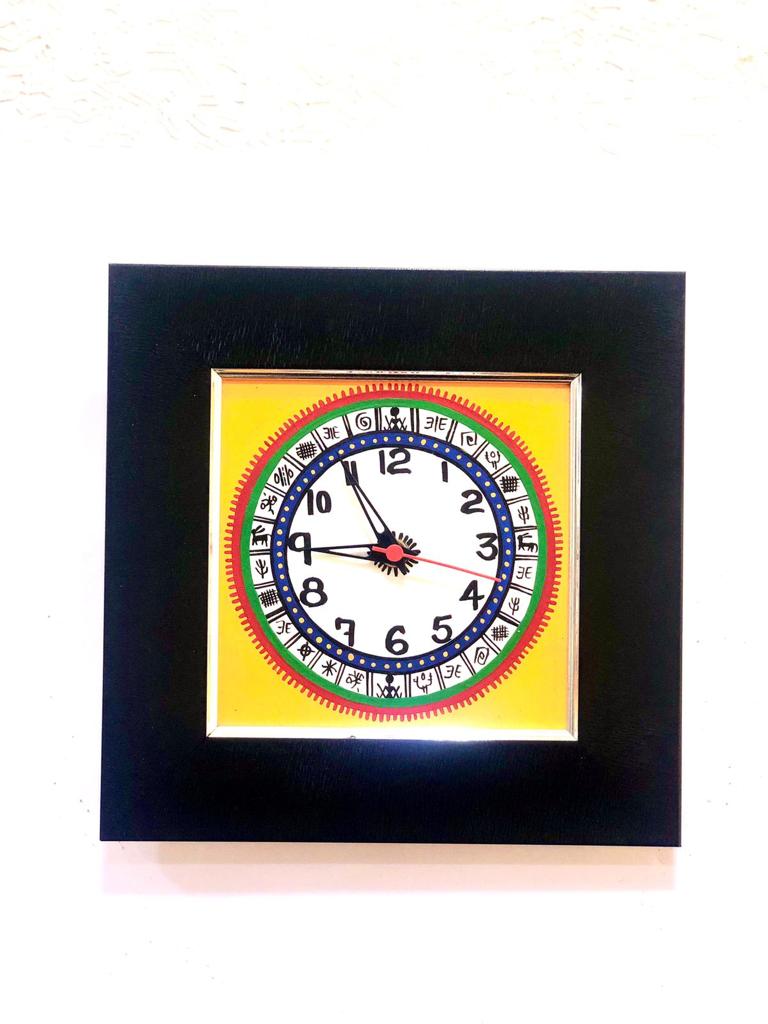 Square Wooden Clock Handcrafted With Beautiful Shades New By Tamrapatra