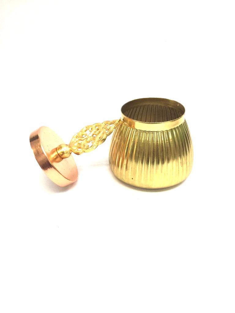 Metal Jar Golden Electroplated Exclusive Range For Storage Gifts Tamrapatra