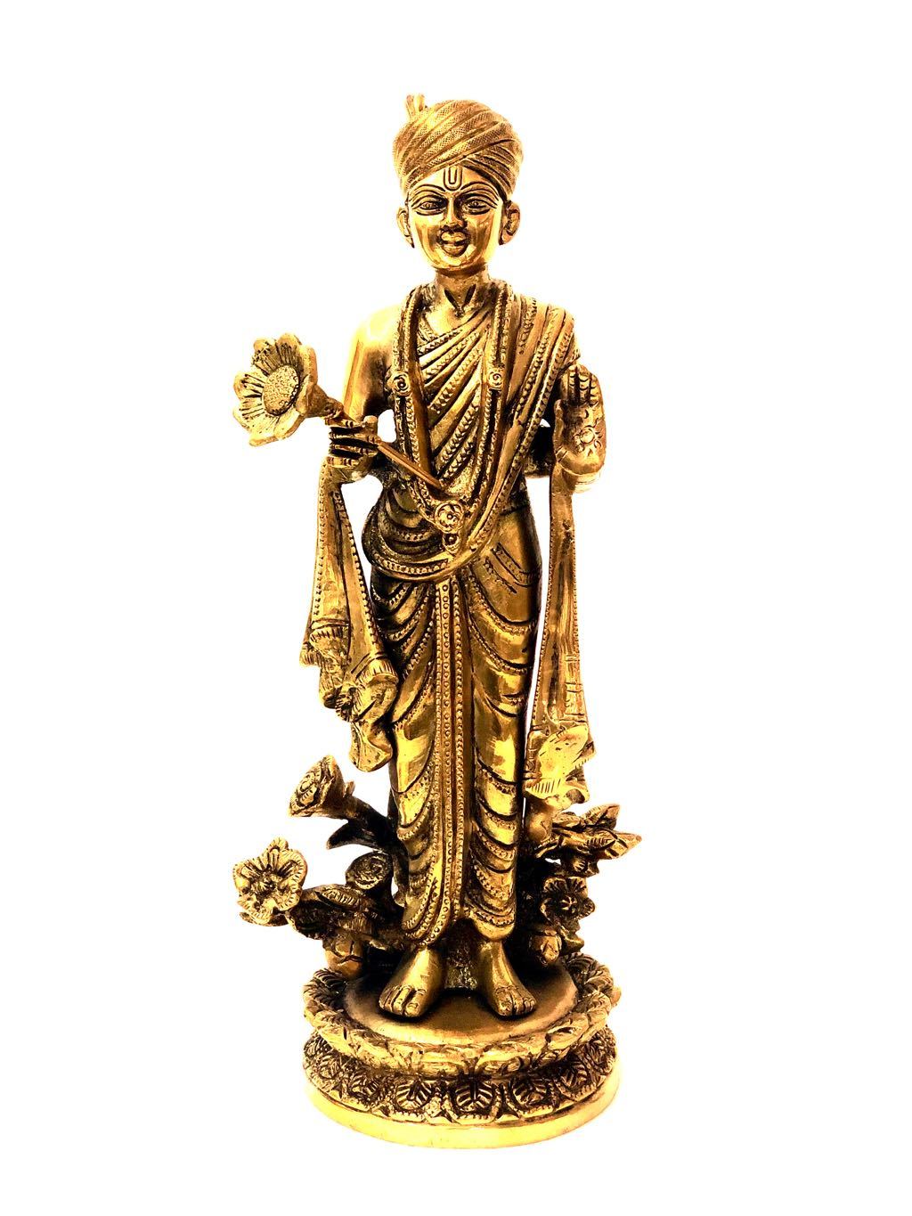 Swami Narayan 'Shri Gunatitanand' Brass Statue Artefact Tamrapatra - Tamrapatra