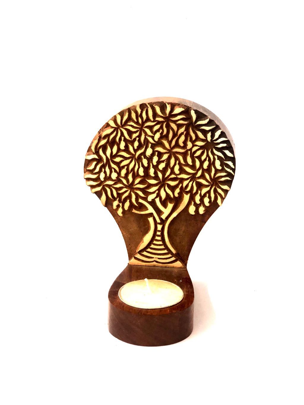 Tree Carving Sheesham Wood Tea Light Holder Hanging Showpiece By Tamrapatra
