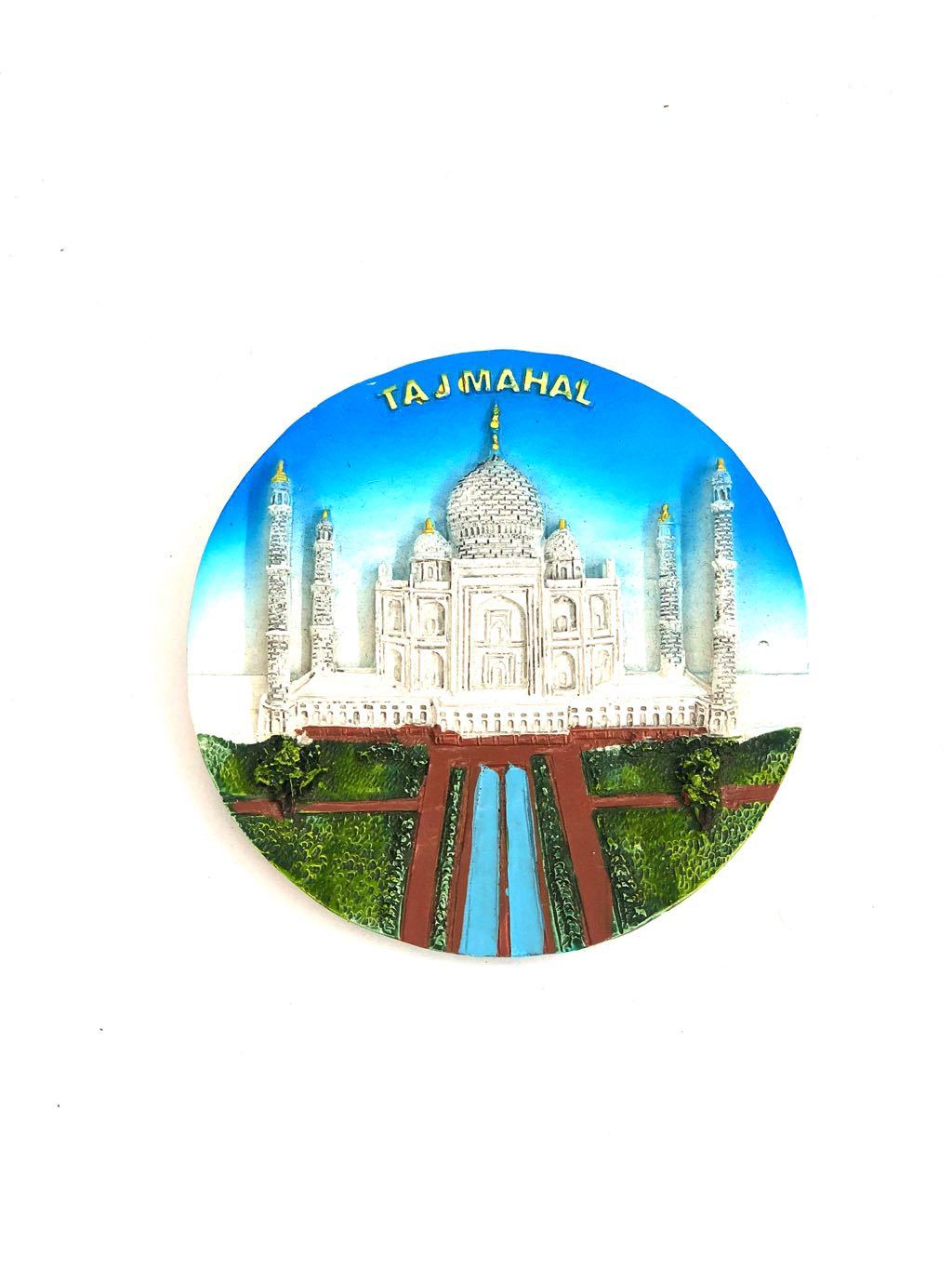 Taj Mahal Representation On Round Marble Hanging Plate Tamrapatra
