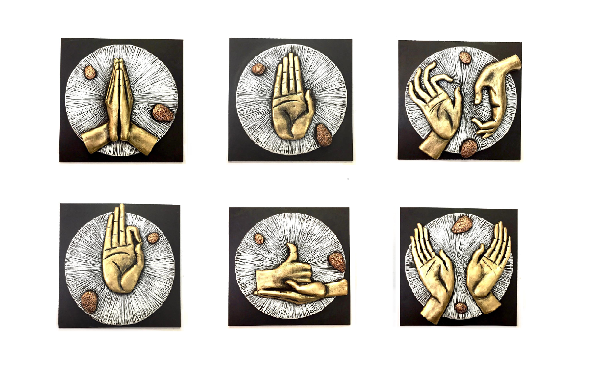 Shades Of White Gold Hand Gestures Spiritual Artwork Mudra Art Tamrapatra