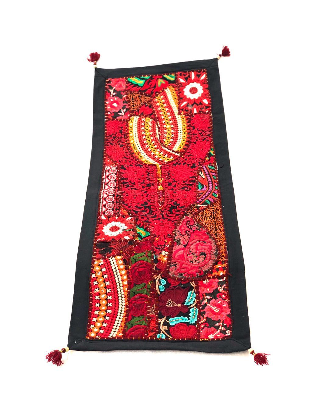 Embroidery Tapestry Table Runner Wall Hanging Shades Of Red Tamrapatra