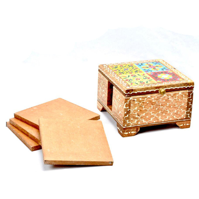Luxurious Wood & Ceramic Tea/Coffee Coasters In Set Of 5 By Tamrapatra - Tamrapatra