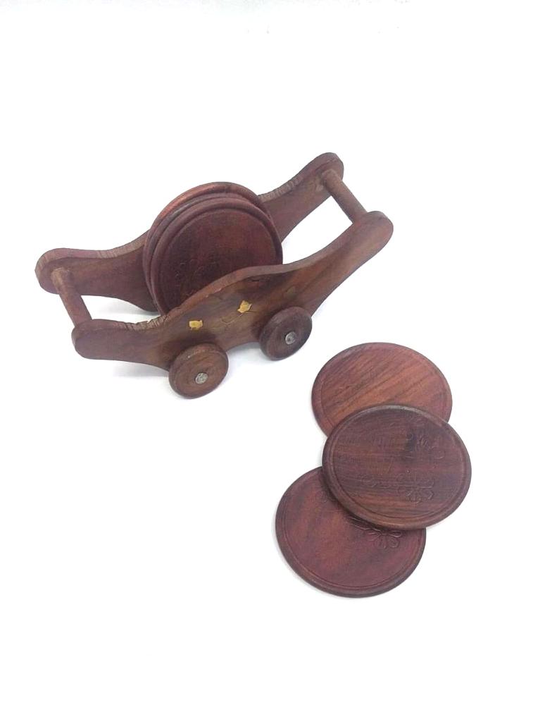 Tea Coaster On Wooden Trolley Designed To Impress Handcrafted From Tamrapatra