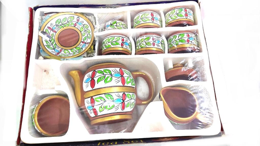 Big Tea Set With Kettle Cups Exclusive Earthen Gifts Serve Beverages By Tamrapatra