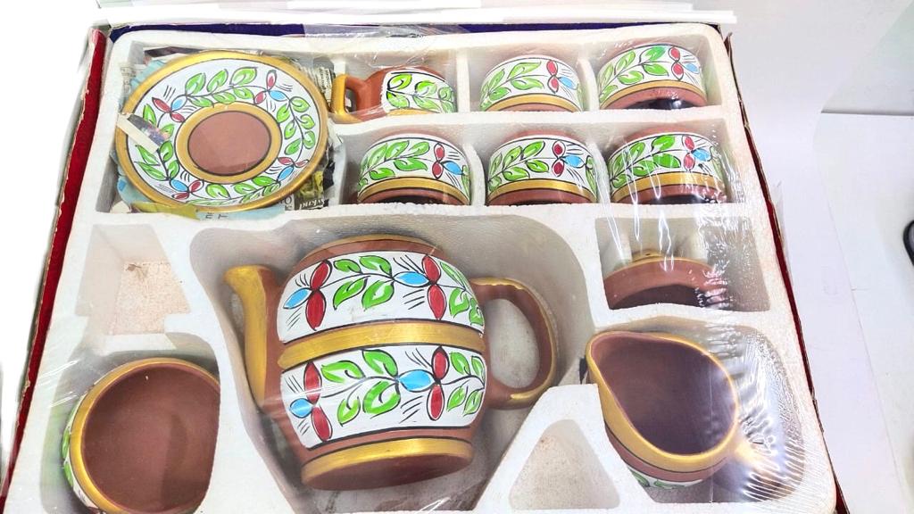 Big Tea Set With Kettle Cups Exclusive Earthen Gifts Serve Beverages By Tamrapatra