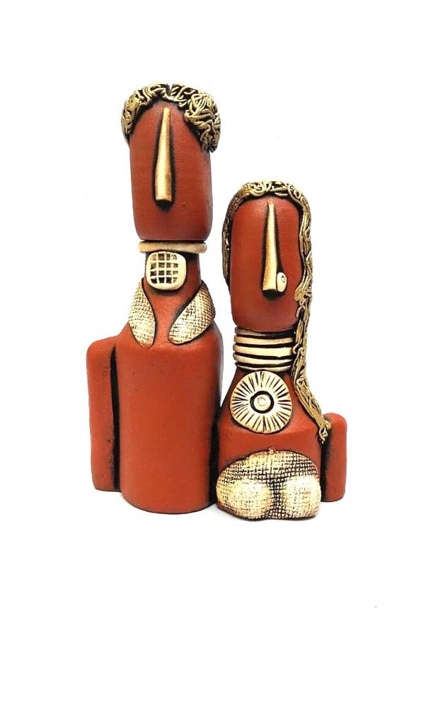 Beautiful Couple Sculpture In Matte Vibrant Colors Terracotta Art From Tamrapatra