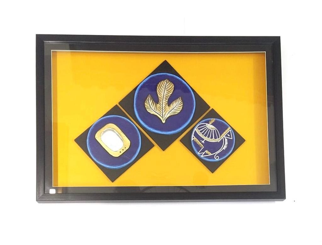 Bluish Shades Of Terracotta Artwork Enclosed In Classy Black Frame By Tamrapatra