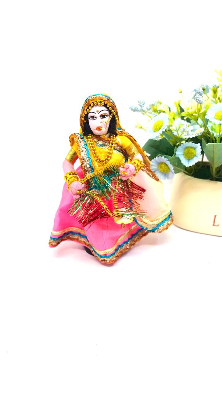 Traditional Dolls Holding Garland Handcrafted Exclusive Stickwork By Tamrapatra