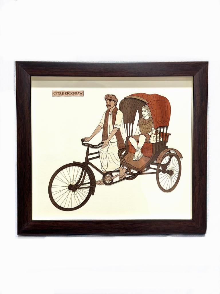 Cycle Rickshaw Wooden Artwork Frame Designed Wall Décor From Tamrapatr