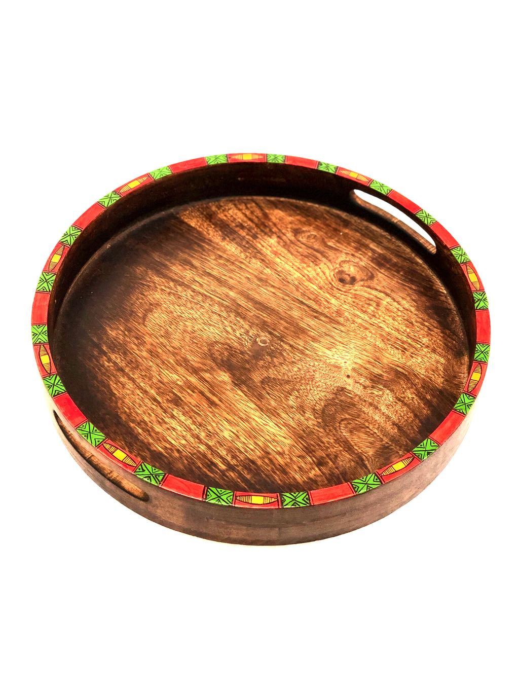 Beautiful Handcrafted Round Style Wooden Trays Wholeseller Tamrapatra - Tanariri Hastakala