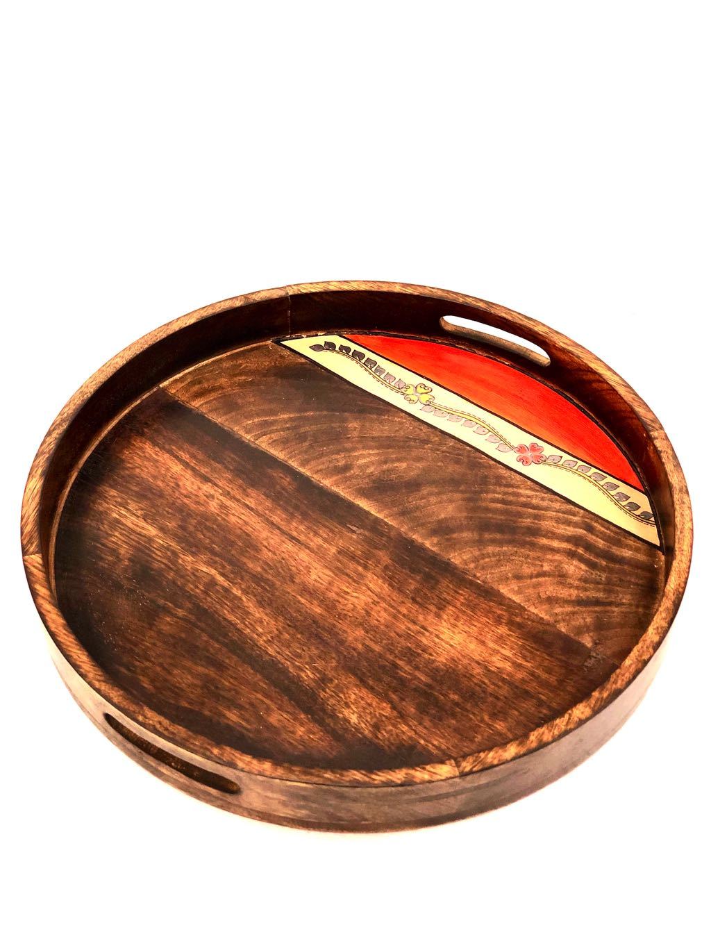 Beautiful Handcrafted Round Style Wooden Trays Wholeseller Tamrapatra - Tanariri Hastakala