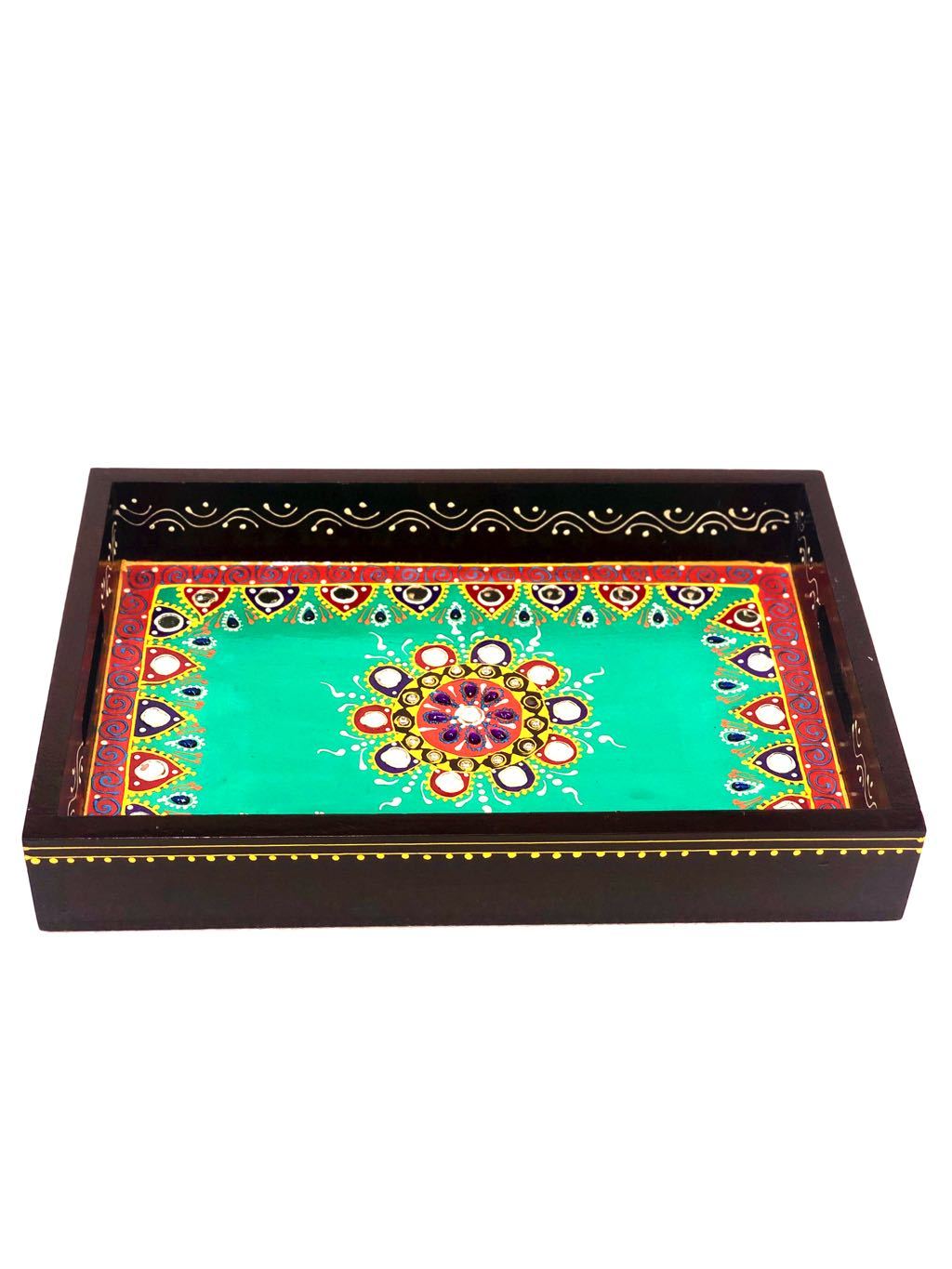 Colorful Wooden Trays HandPainted With Handles Utility Tamrapatra - Tamrapatra