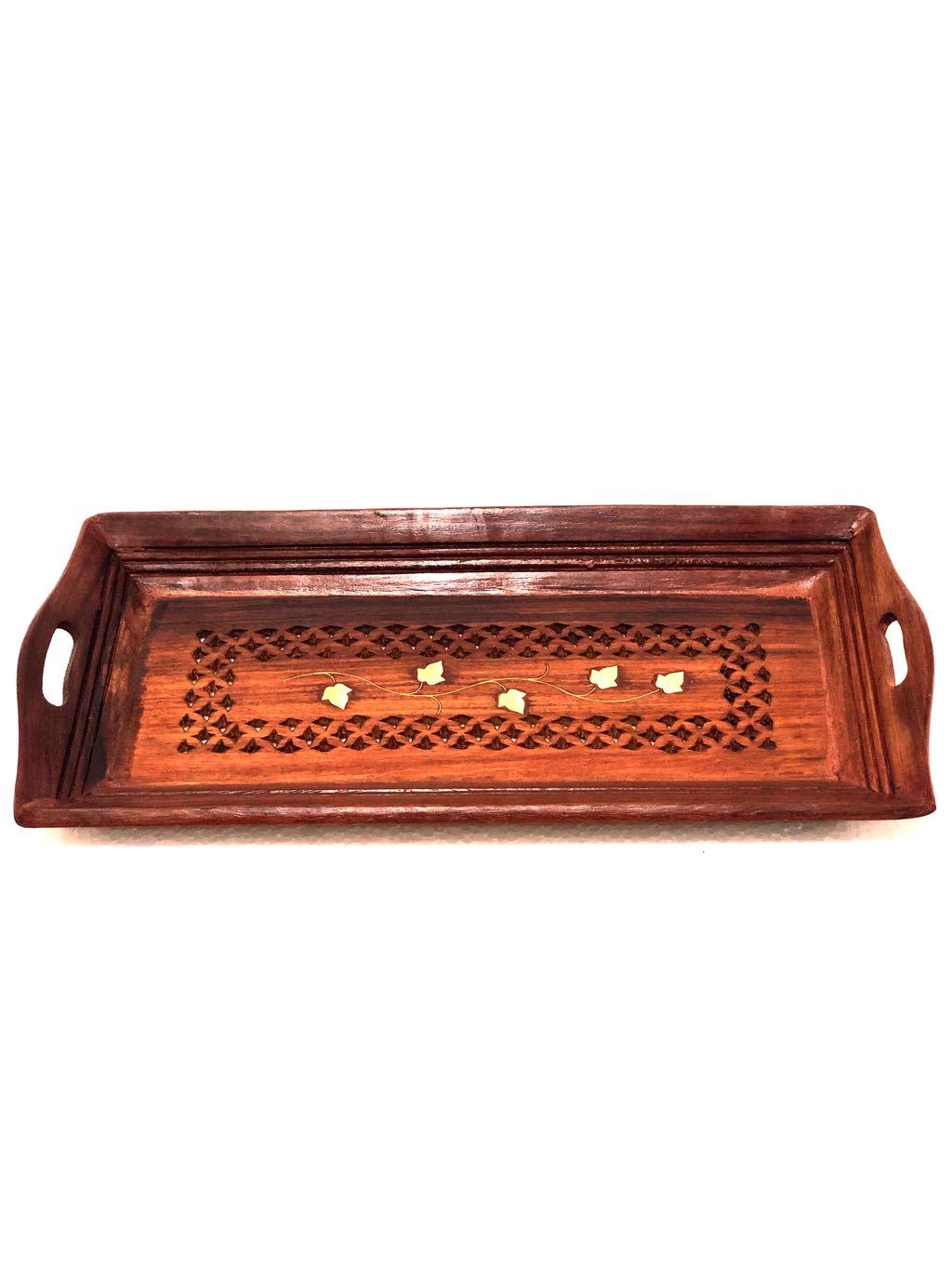 Wooden Carved Trays Simple Designer Utility Handcrafted By Tamrapatra - Tamrapatra