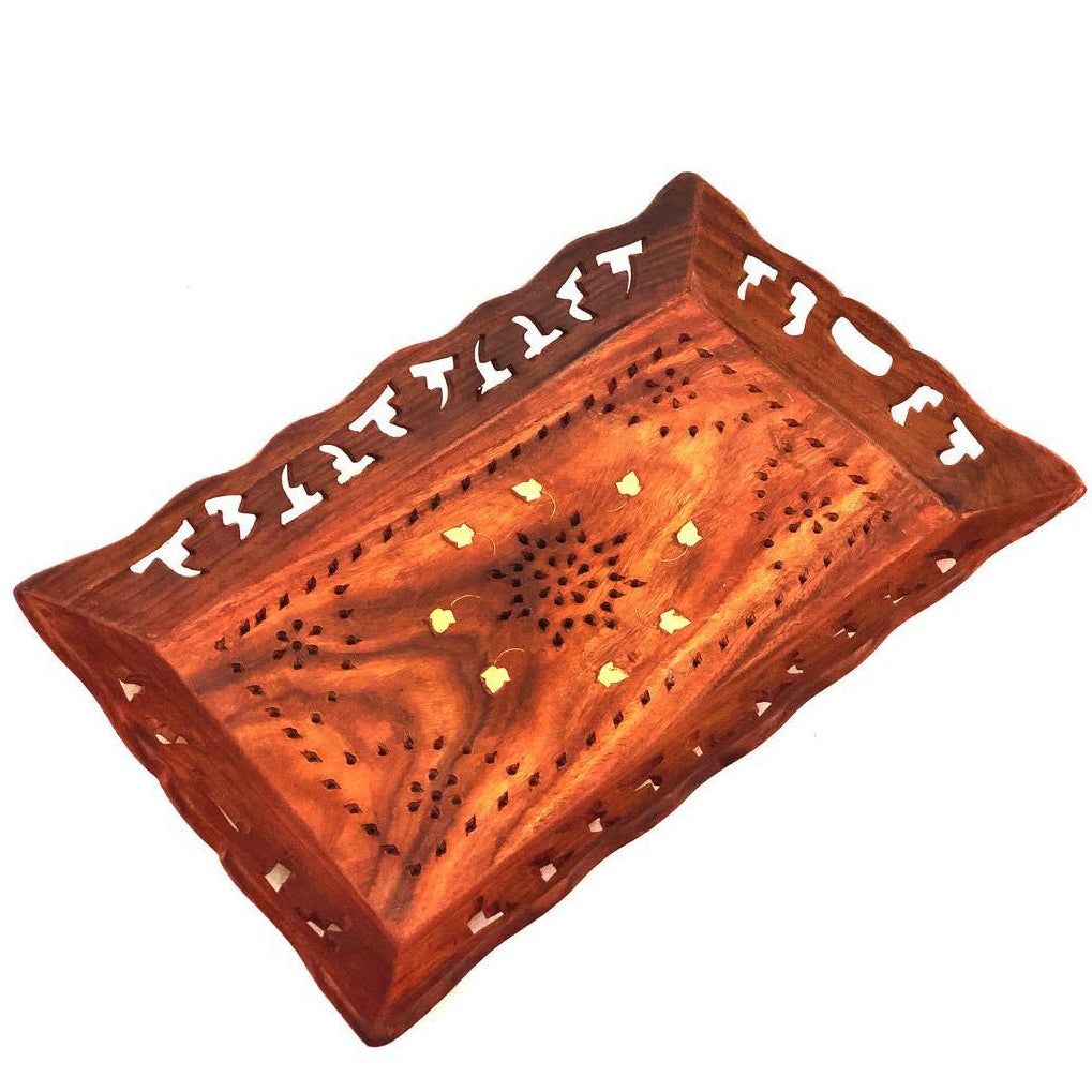 Flower Carved Wooden Trays Excellent Craftsmanship Gifts Tamrapatra - Tamrapatra