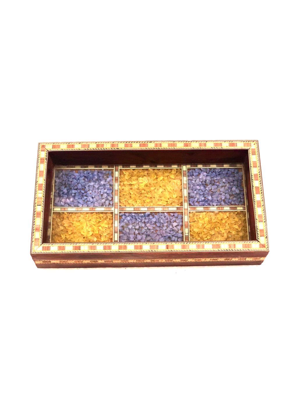 Gemstone Wood Tray Made With Glass & Colorful Gemstone Tamrapatra - Tamrapatra
