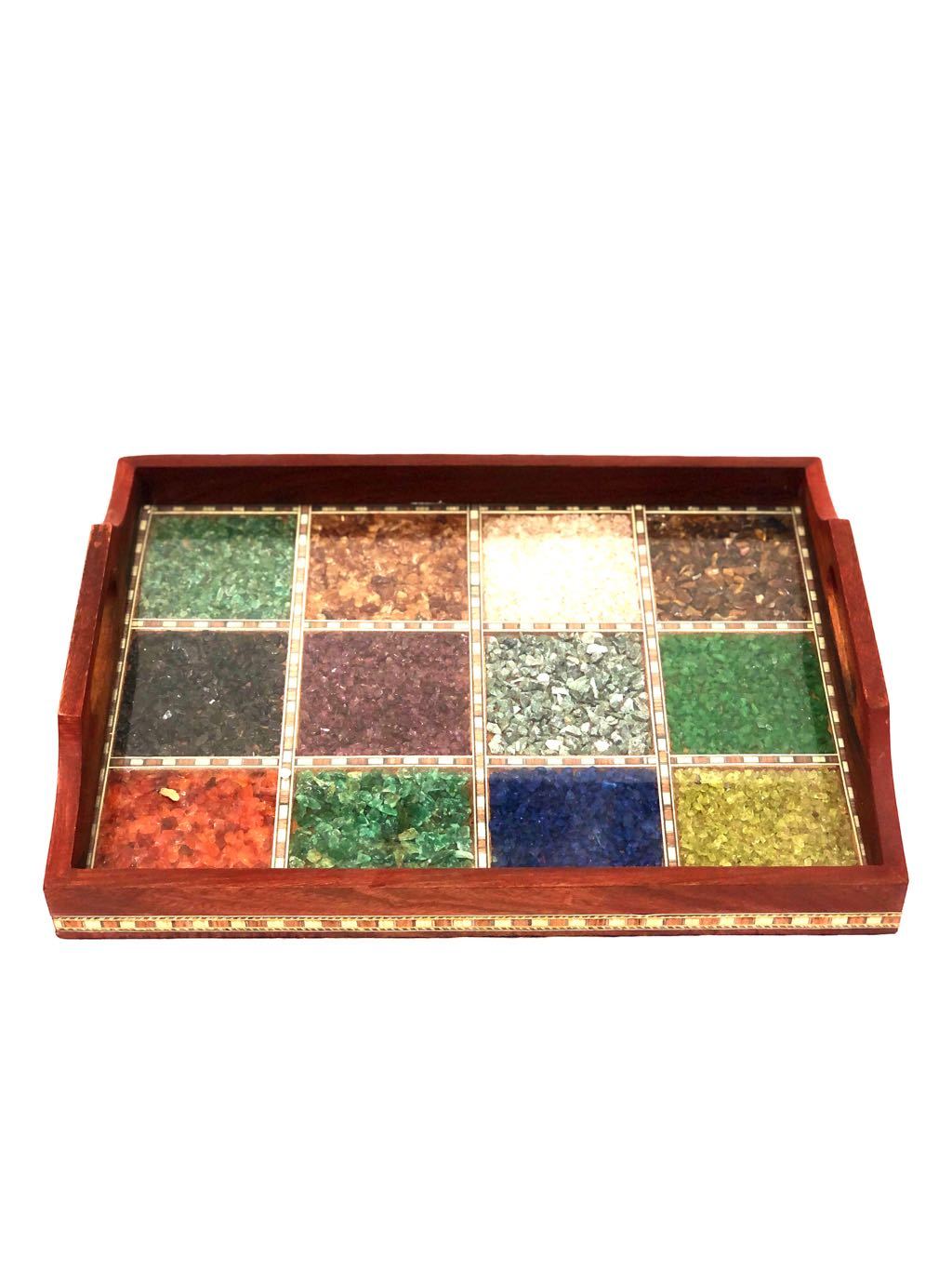 Multicolored Gemstone Tray Marvellous Indian Craftsmanship Tamrapatra - Tamrapatra