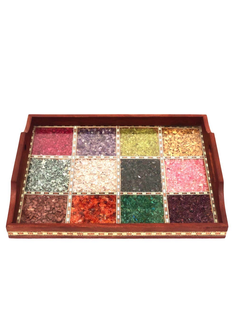 Multicolored Gemstone Tray Marvellous Indian Craftsmanship Tamrapatra - Tamrapatra