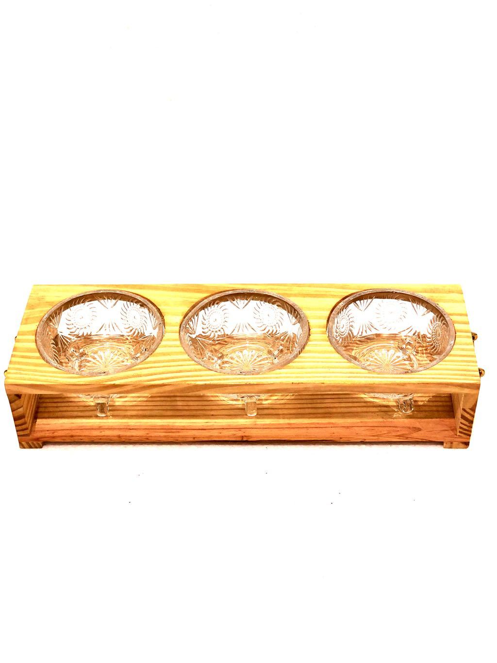 Premium Wooden Tray With Glass Bowls Multipurpose Use By Tamrapatra - Tanariri Hastakala