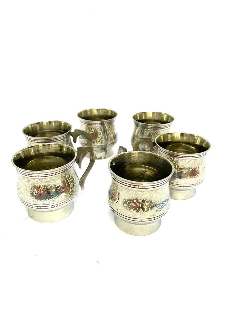 Tea Set In Luxurious Brass Inlay Artwork With Tray Kettle & Cups By Tamrapatra