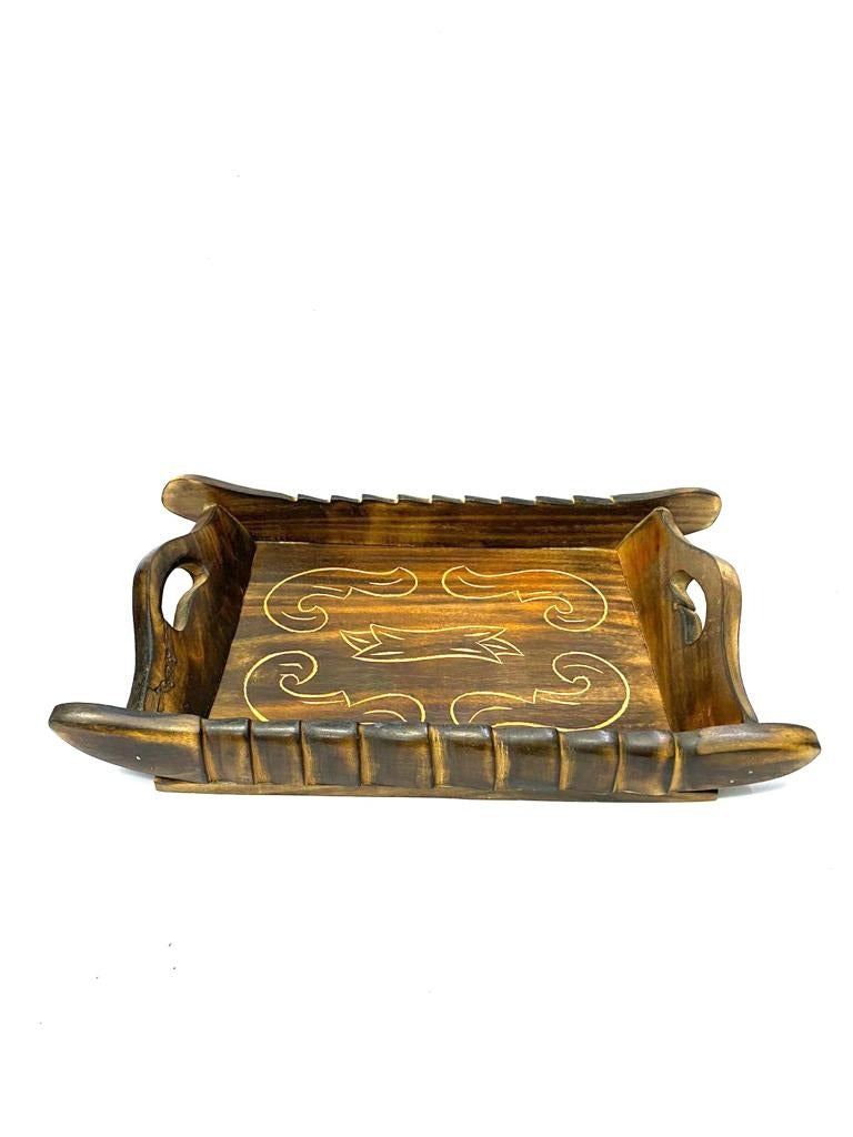 Antique Style Wooden Tray Boat Shaped Carving Exclusive Designs By Tamrapatra