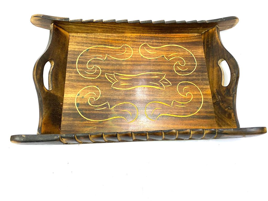 Antique Style Wooden Tray Boat Shaped Carving Exclusive Designs By Tamrapatra