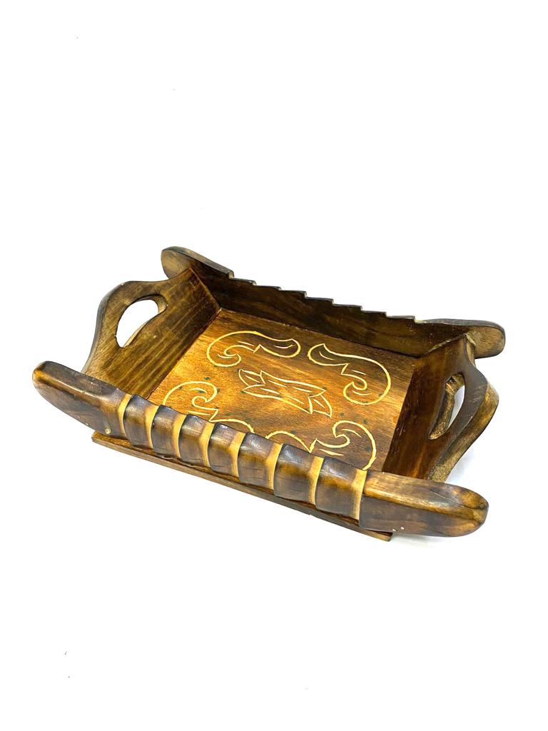 Antique Style Wooden Tray Boat Shaped Carving Exclusive Designs By Tamrapatra