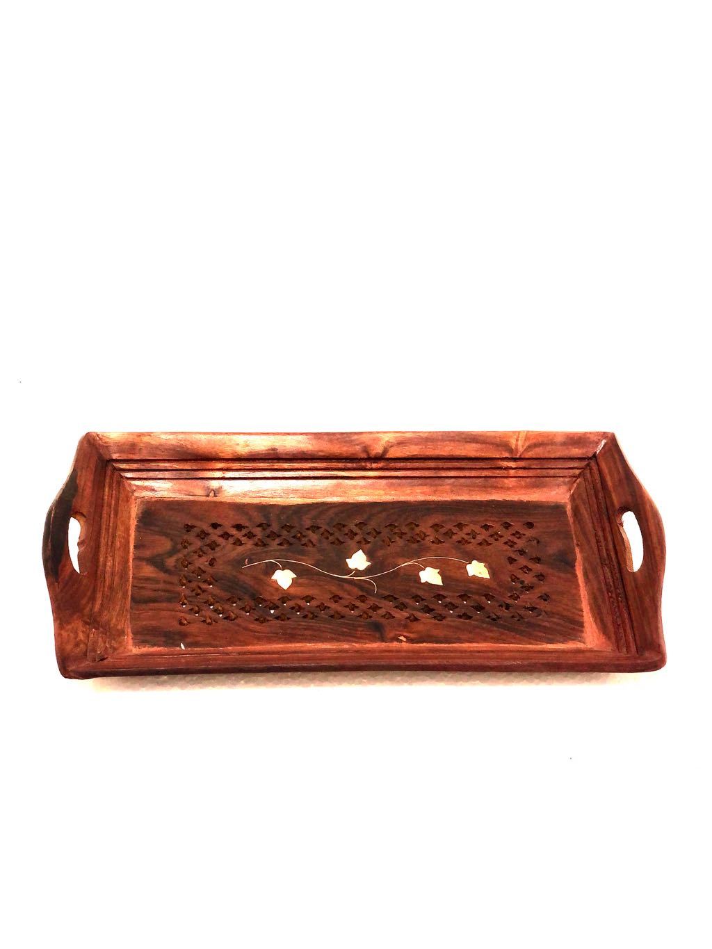 Wooden Carved Trays Simple Designer Utility Handcrafted By Tamrapatra - Tamrapatra