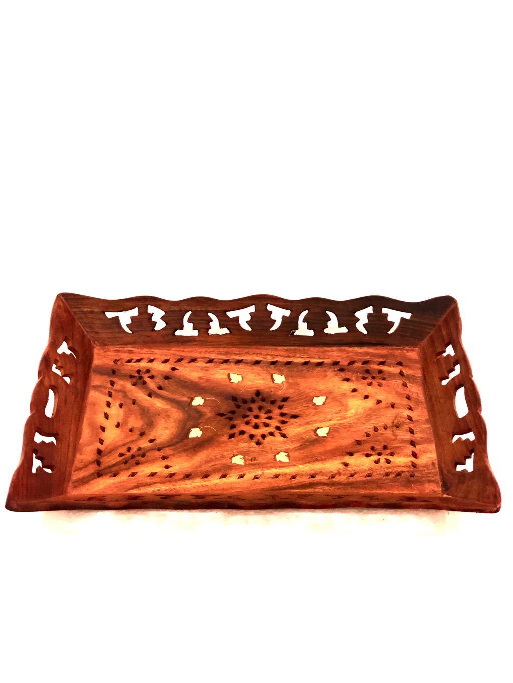 Flower Carved Wooden Trays Excellent Craftsmanship Gifts Tamrapatra - Tamrapatra