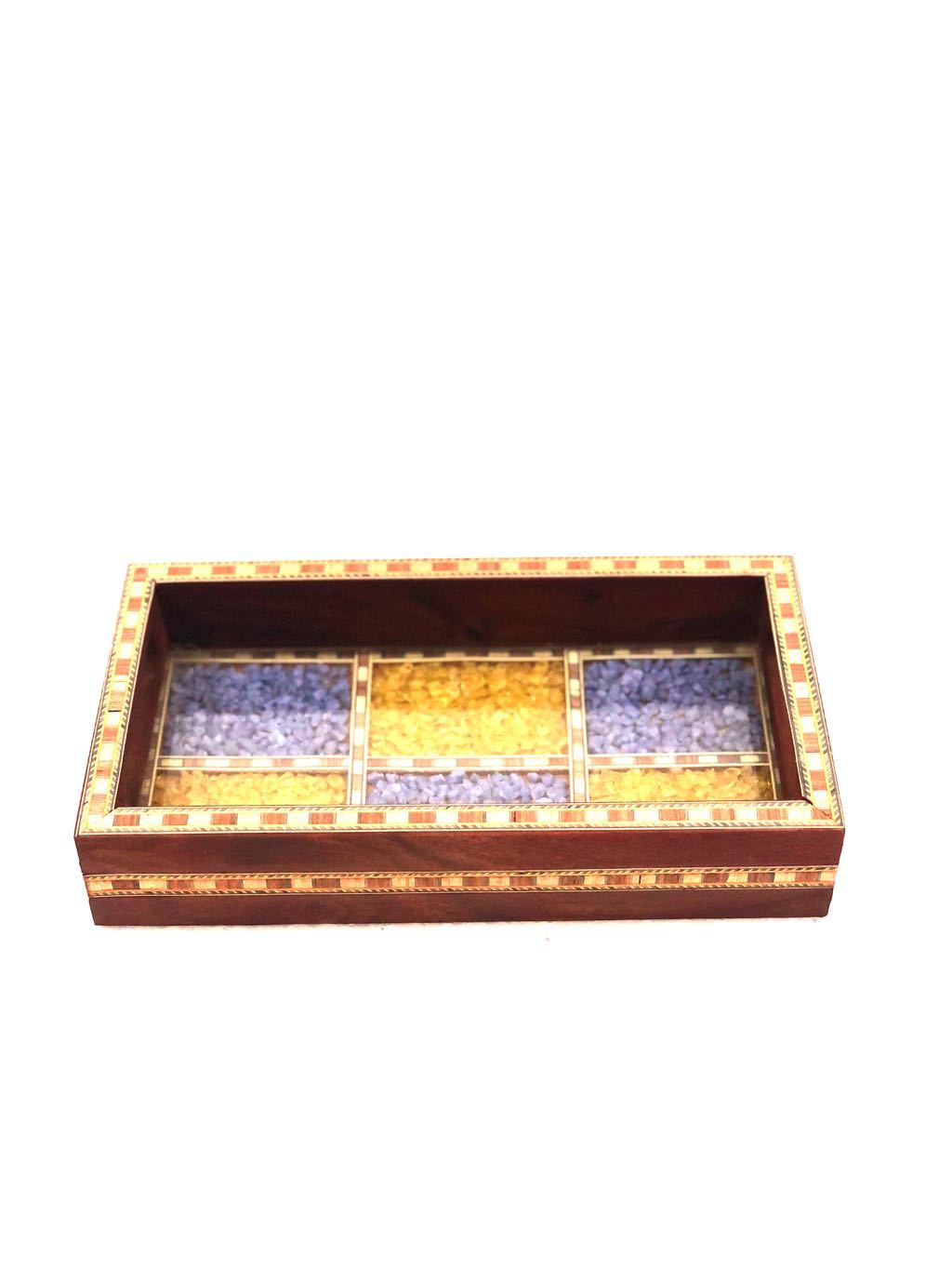 Gemstone Wood Tray Made With Glass & Colorful Gemstone Tamrapatra - Tamrapatra