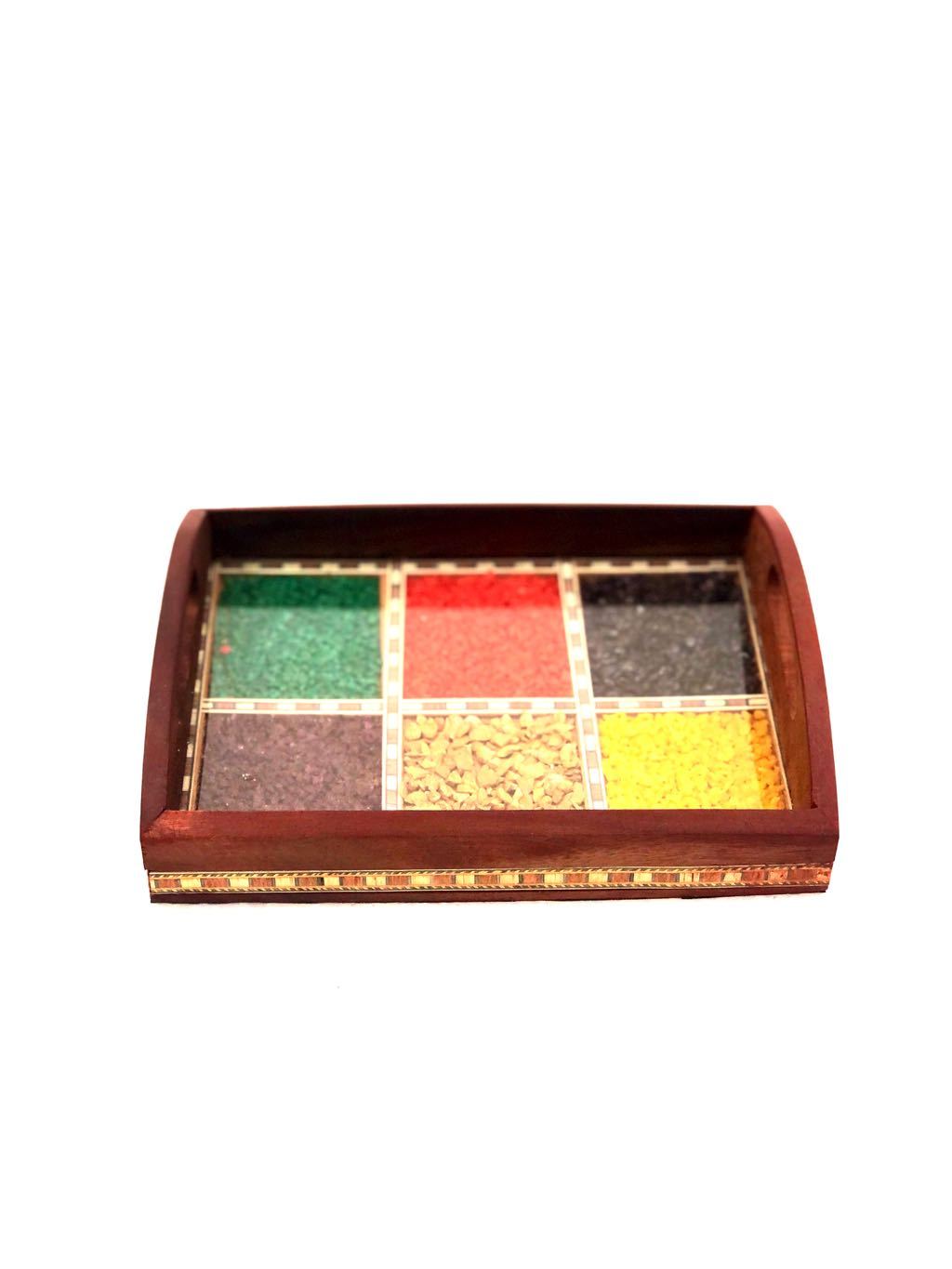 Handcrafted Beautiful Multicolor Gemstone Tray Dinning Use Tamrapatra - Tamrapatra