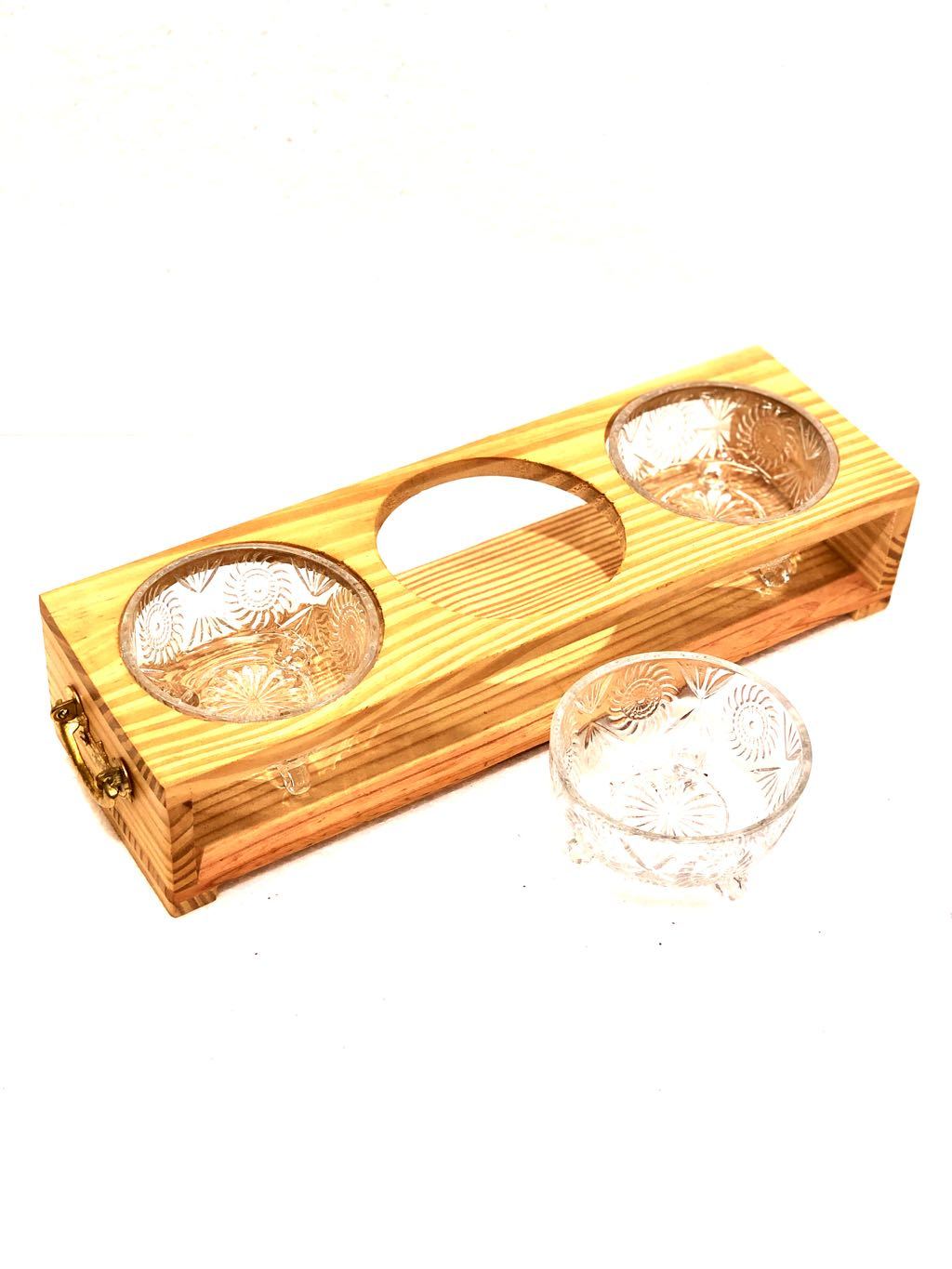 Premium Wooden Tray With Glass Bowls Multipurpose Use By Tamrapatra - Tanariri Hastakala