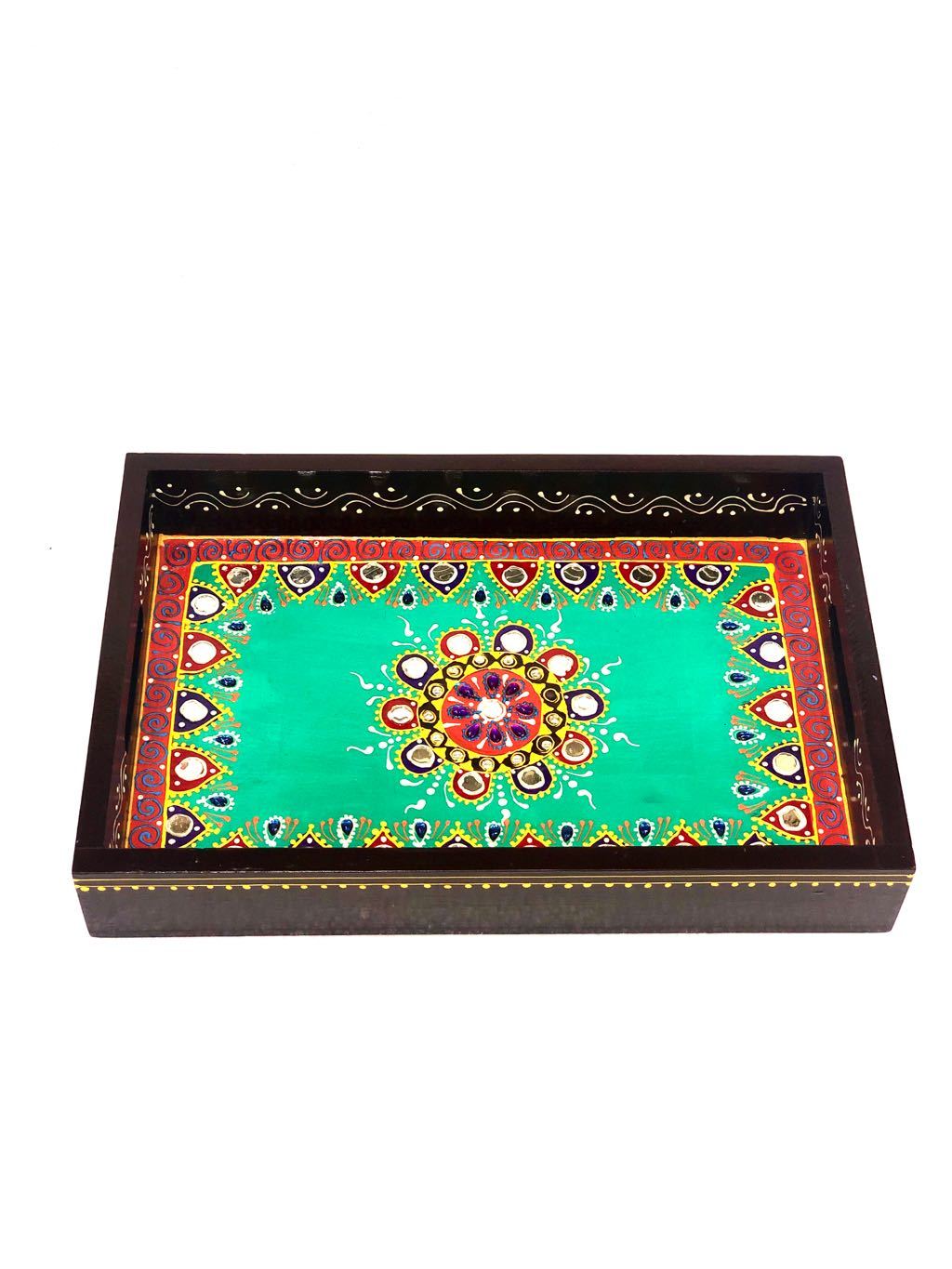Colorful Wooden Trays HandPainted With Handles Utility Tamrapatra - Tamrapatra