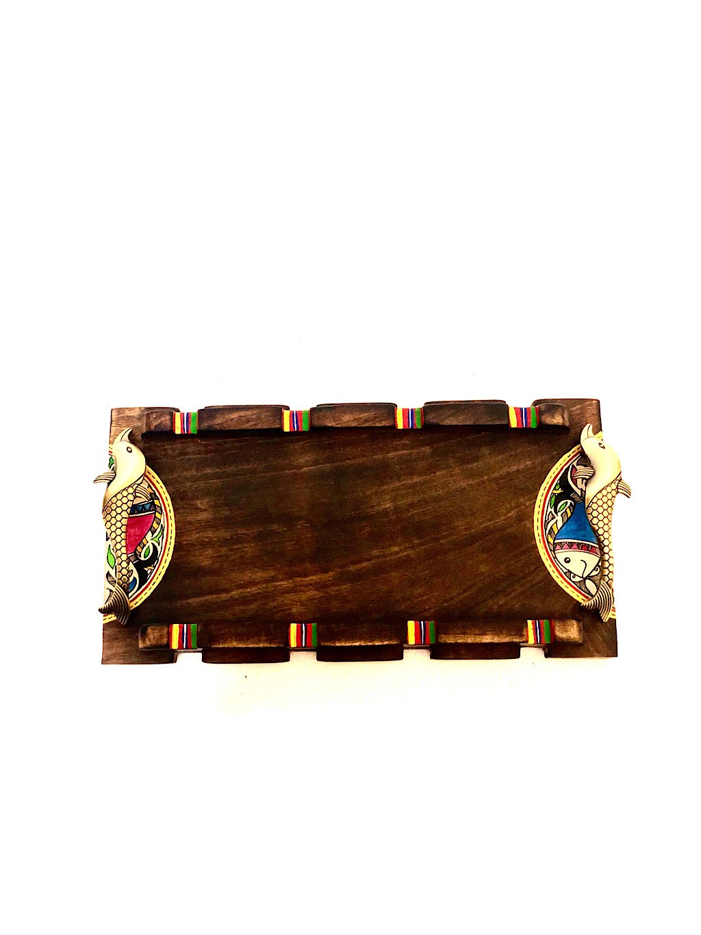 New Mid-Size Excellent Wooden Tray Painted With Vibrant Colors Tamrapatra - Tanariri Hastakala
