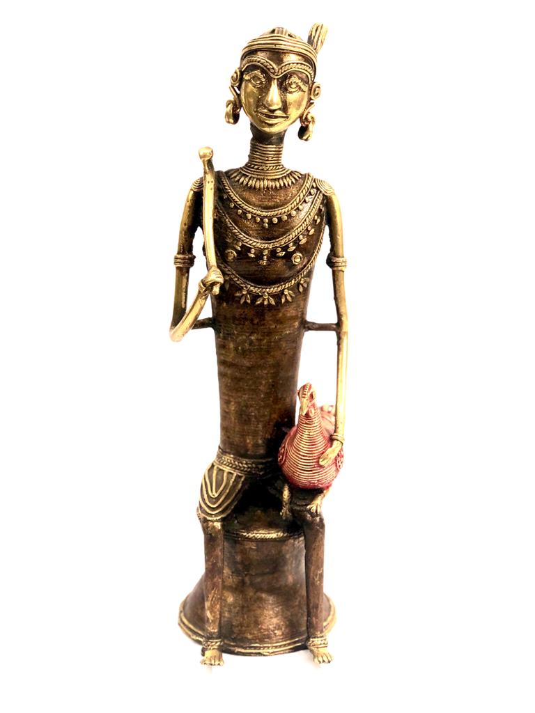 The Tradition Of India Villager With Rooster Best Handmade Brass Art Tamrapatra